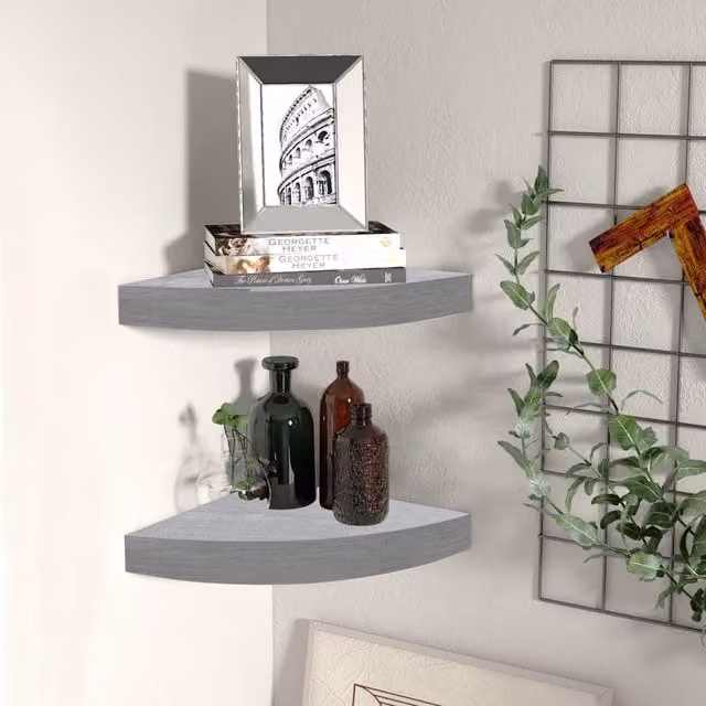 Berkfield Home Wall Mounted Corner Shelves, 2 Piece, Concrete Grey MDF, W/D/H: 35 x 35 x 3.8 cm – 1