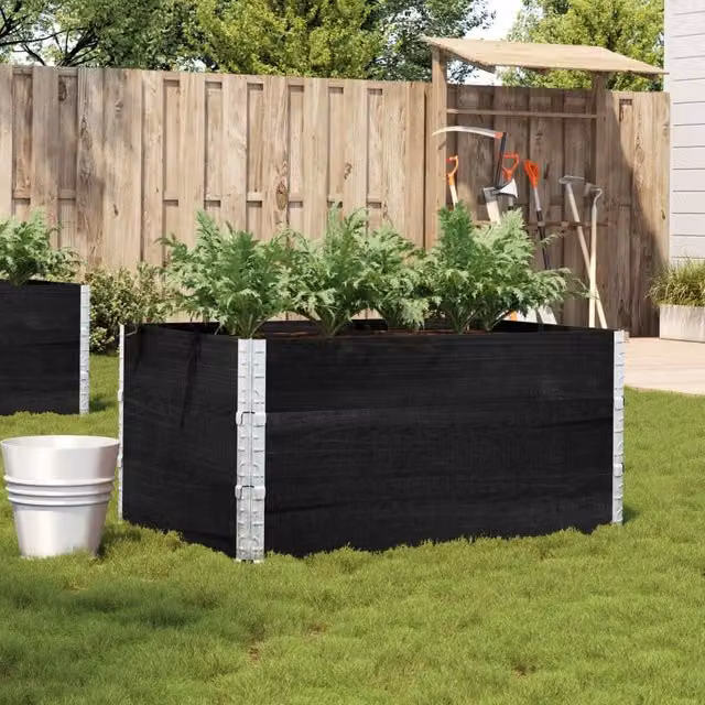 Berkfield Home Garden Black Wooden Raised Bed Planter with Galvanised Steel W: 120 cm, D: 80 cm – 1