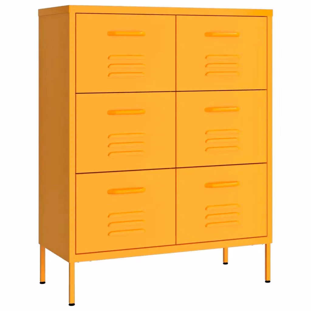 Berkfield Home Mustard Yellow Steel Drawer Cabinet W: 80 cm, D: 35 cm, H: 101.5 cm – 2