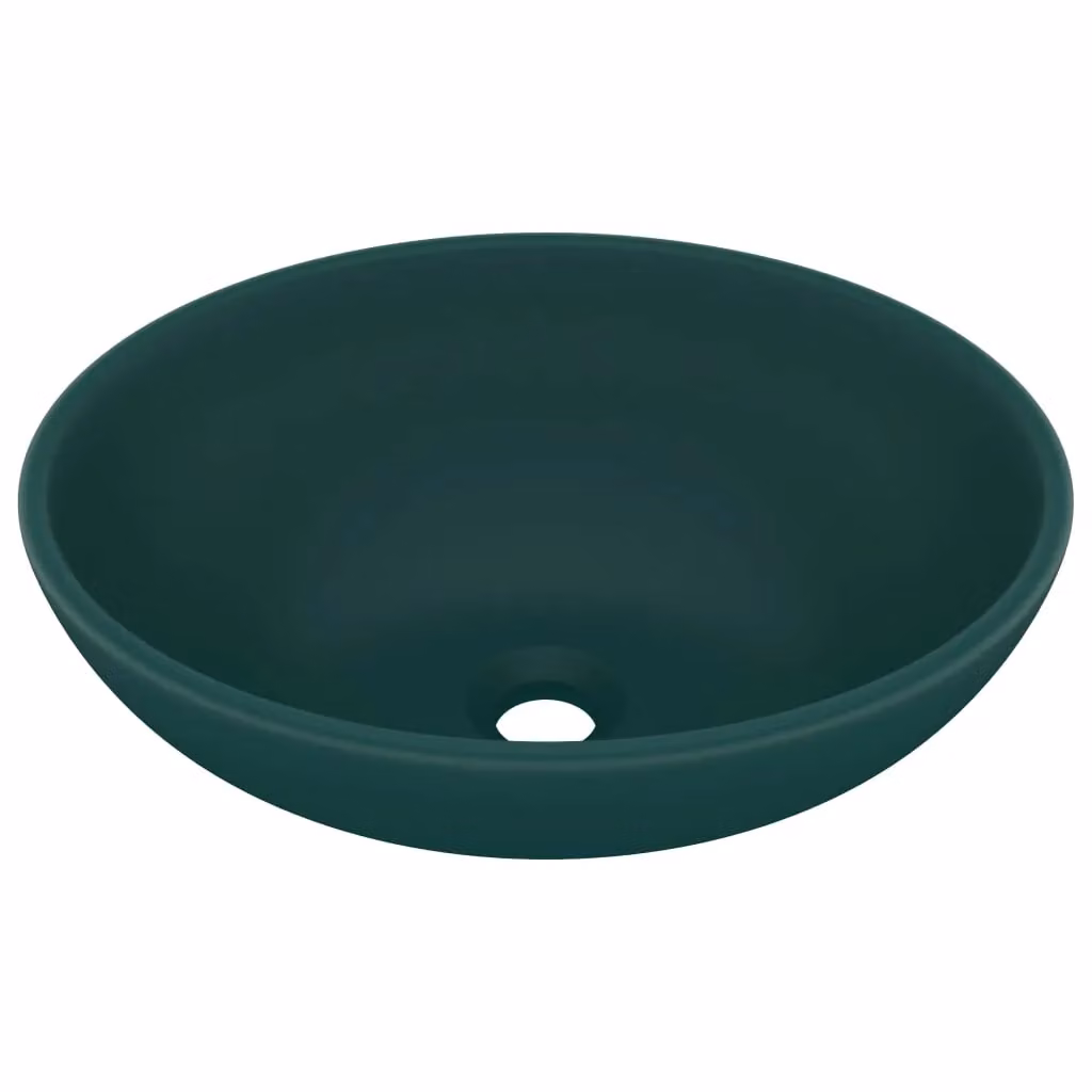 Berkfield Home Luxury Oval Ceramic Countertop Basin in Matt Dark Green, W: 40 cm, D: 33 cm – 2