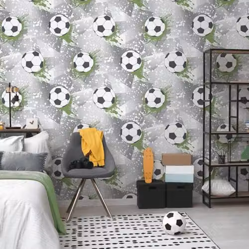 Holden Decor Storybook Football Frenzy Sport Themed Metallic Textured Wallpaper for Kids Bedrooms and Playrooms in Grey, Green and White – 5