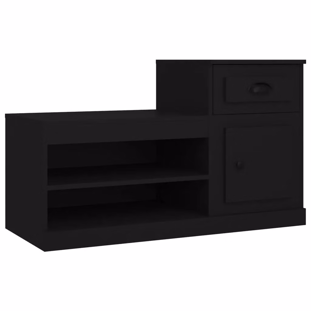 Berkfield Home Modern Black Shoe Cabinet with Hinged Doors and Open Shelves, W/D/H: 100 x 42 x 60 cm – 2