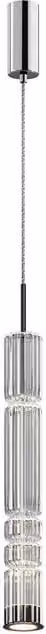 Netlighting Ordo Modern Tall Slim Pendant Light with Grey Glass Shade and Chrome Finish, 3000K LED, 920lm