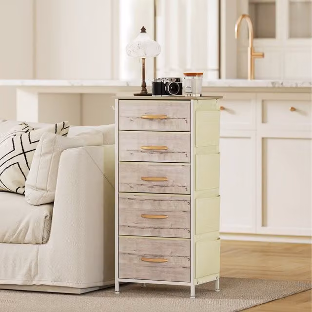 HOMCOM Double Dresser in Brown and Beige with Metal Accents