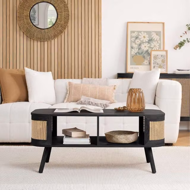 Birlea Sark Modern Rectangular Rattan Coffee Table with Storage in Black