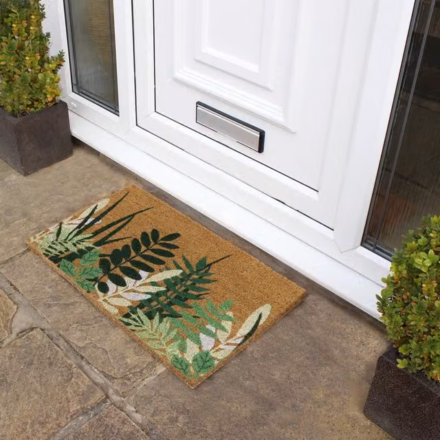 JVL Nature Floral Coir Door Mat, Brown and Green, W/D/H: 75 x 45 x 1.5 cm – 1