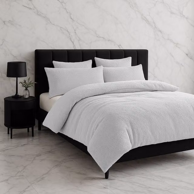 Home Sweet Home UK White Teddy Bear Fleece Duvet Cover and Pillowcase Set, Single – 1