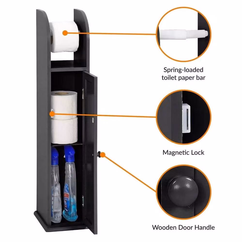 KORVIXA Black Floor Standing Bathroom Toilet Paper Roll Holder with Spare Roll Holder, W/D/H: 50 x 50 x 80 cm – 3