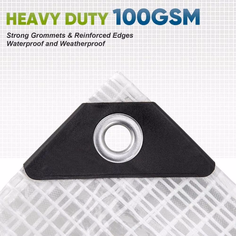 NESTLUNE Transparent Waterproof Heavy-Duty Tarpaulin with Eyelets, W 300 cm x D 300 cm x H 300 cm – 4