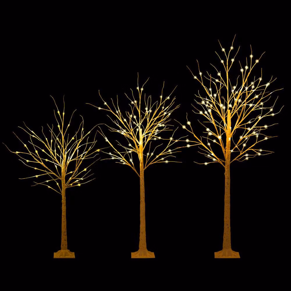 Costway Set of 3 Lighted White Birch Christmas Trees with Warm White LED Lights – 3