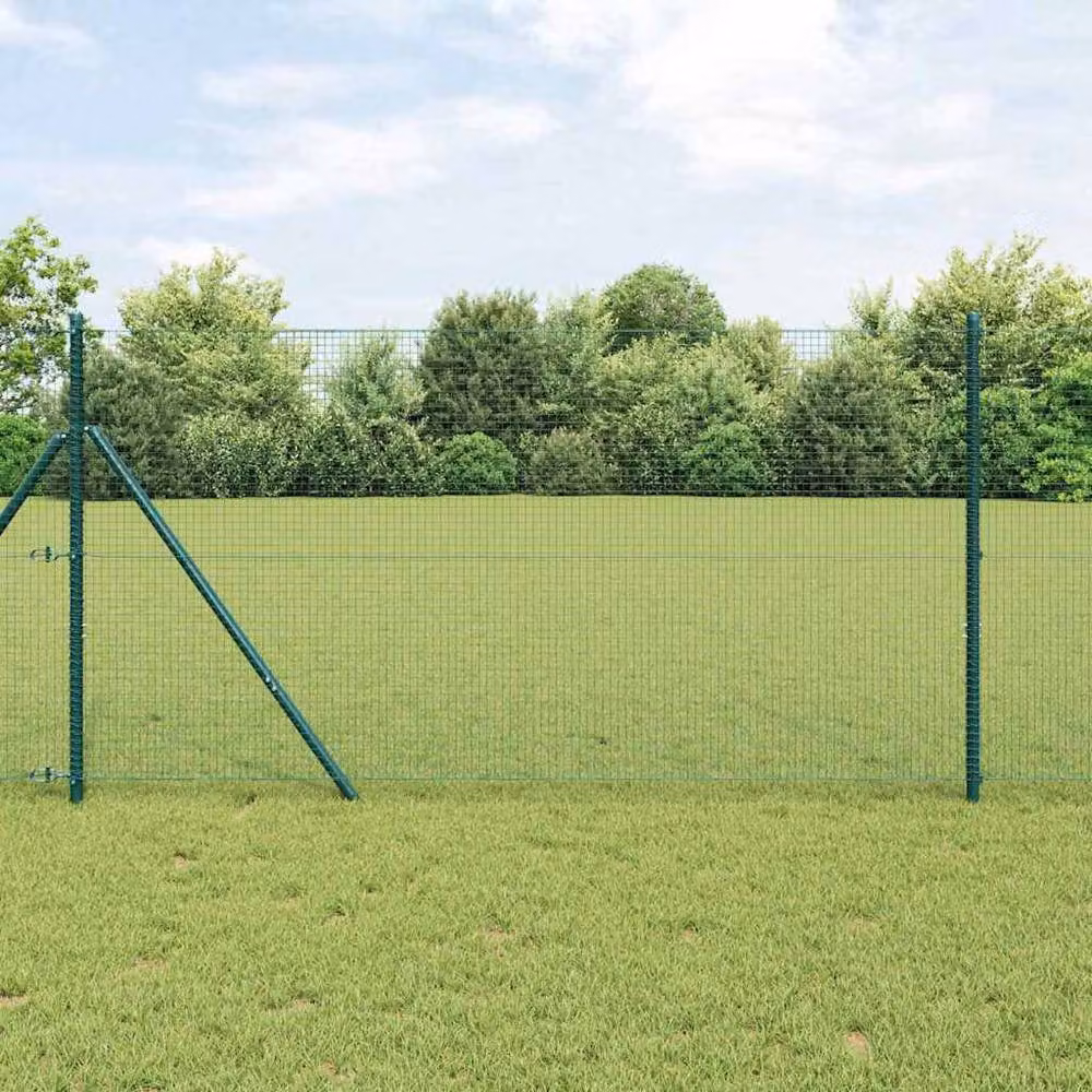 Berkfield Home Green Steel and PVC Round In-Ground Mesh Fence Post Set of 2 – 2