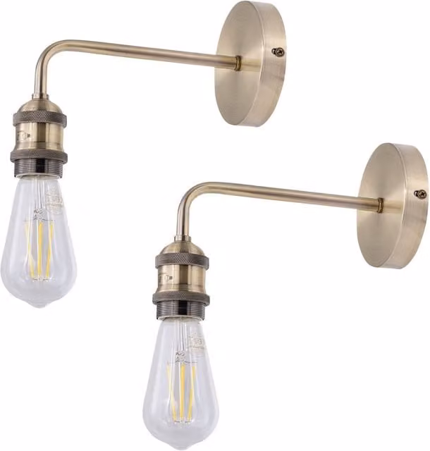 First Choice Lighting Isaac Set of 2 Antique Brass Wall Lamps in Gold
