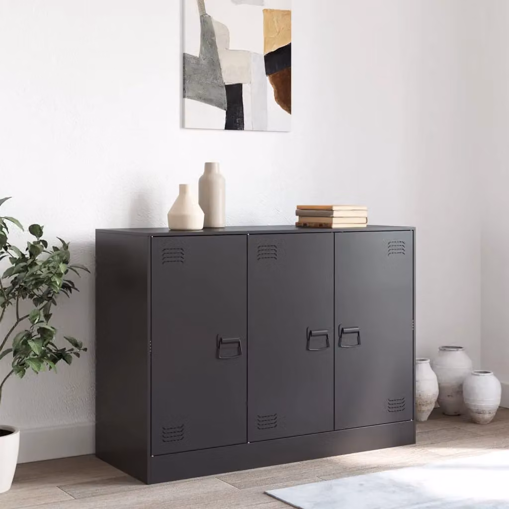 Berkfield Home Industrial Matt Black Metal Sideboard W/D/H: 99 x 39 x 73 cm – 2