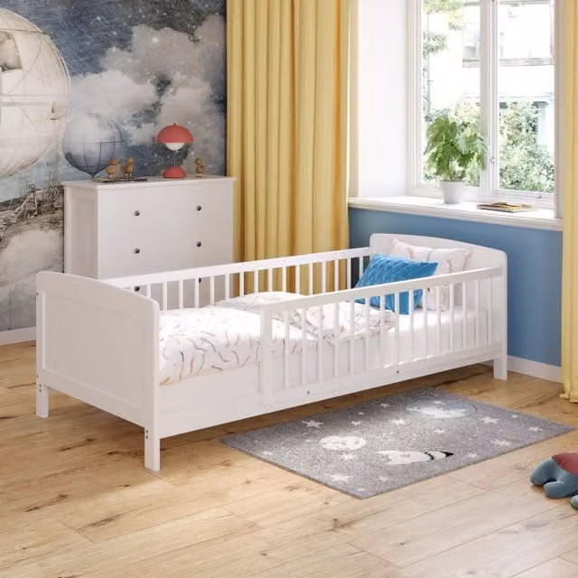 Love For Sleep Zane Junior Bed With Wooden Guard Rail in White, W/D/H: 160 x 80 cm