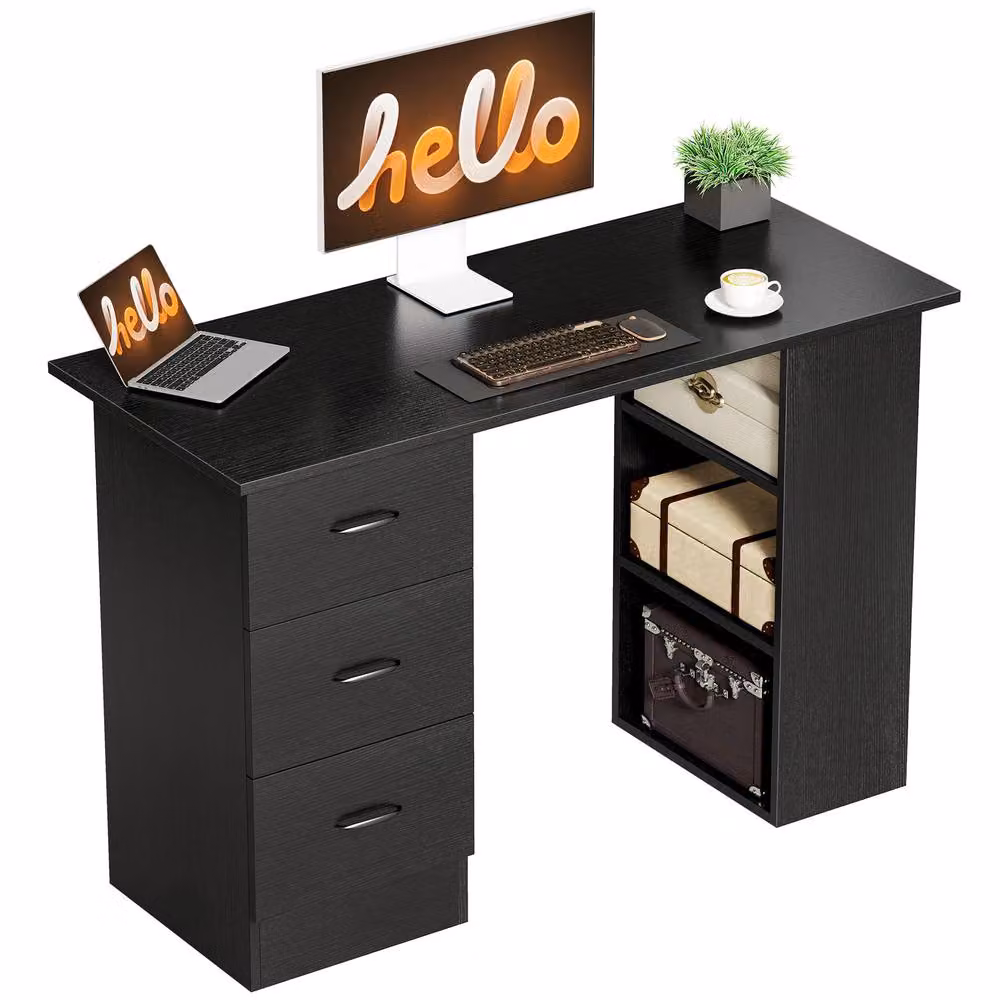 HOMCOM Black Computer Desk with Drawers and 3 Shelves, W: 120 cm, H: 72 cm – 2