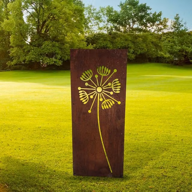 Poppyforge Dandelion Garden Screen Small in Brown Steel, W: 35.5 cm, H: 116.4 cm