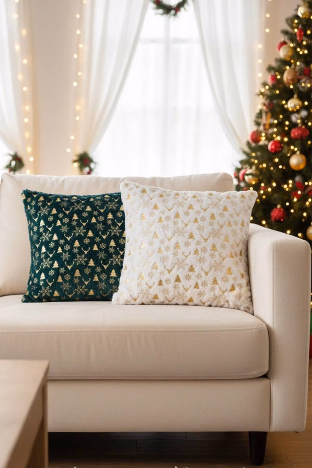 Living and Home Christmas Themed Plush Square Throw Pillows, Multicolour and Green, W/D/H: 45 x 45 x 45 cm – 2