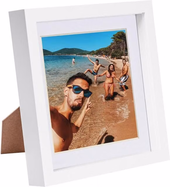 Nicola Spring White 3D Box Photo Frame with 6x6 inch Mount, W/H: 20.32 x 20.32 cm