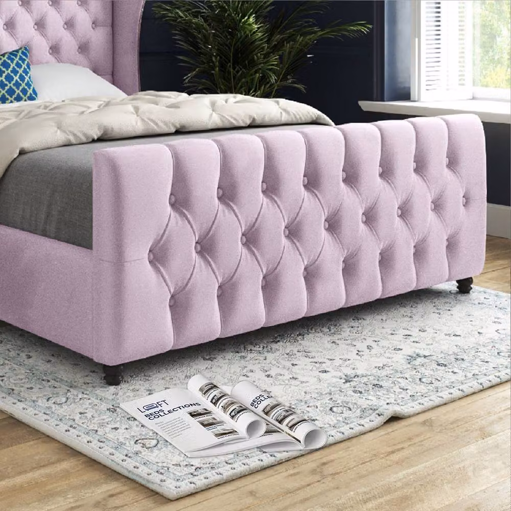 KDMD Kilburn Small Single Upholstered Designer Bed Frame in Pink Soft Velvet – 5