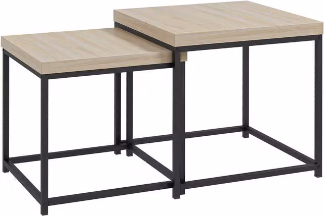 ERGOVEXA Nest of 2 Coffee Tables in Light Oak with 3.5cm Thick Tabletop – 1