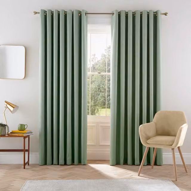 Helena Springfield Eden Lined Eyelet Curtains, Green and Silver, W: 167.64 cm, H: 228.6 cm