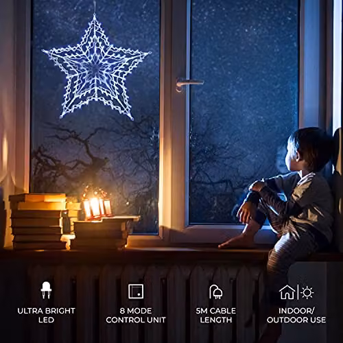 The Christmas Workshop 80640 Blue and White Star Christmas Light with 35 LED Lights, Mains Operated, W/D/H: 54 x 54 x 1.5 cm – 3