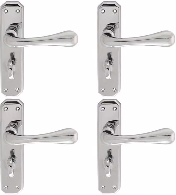 Loops 4 Pairs of Heavy Duty Lever Bathroom Handles with Angular Backplate, Chrome, W: 18 cm, H: 4 cm