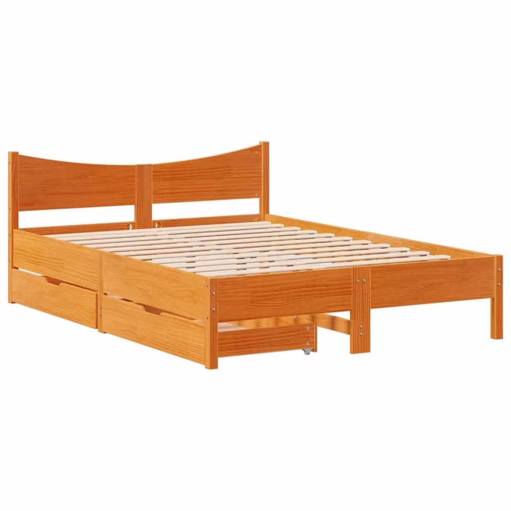 Berkfield Home Small Double Bed Frame with Drawers in Wax Brown Solid Pine Wood, W/D/H: 120 x 200 cm – 1