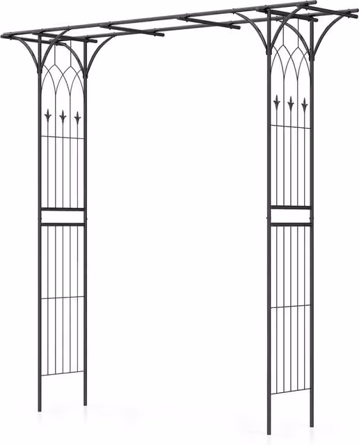 COSTWAY Classic Metal Garden Lawn Arbor Archway in Matt Black