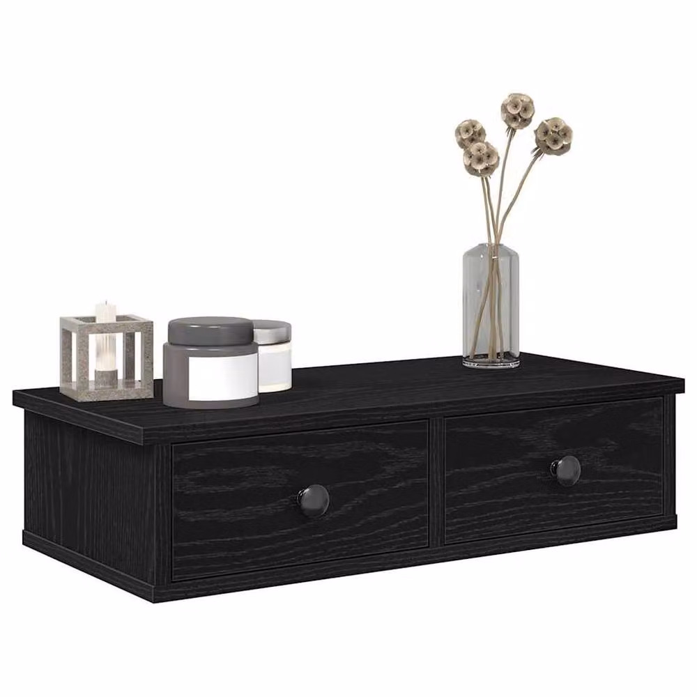 Berkfield Home Wall Mounted Shelf with Drawers in Black, W/D/H: 60 x 25 x 15 cm – 2
