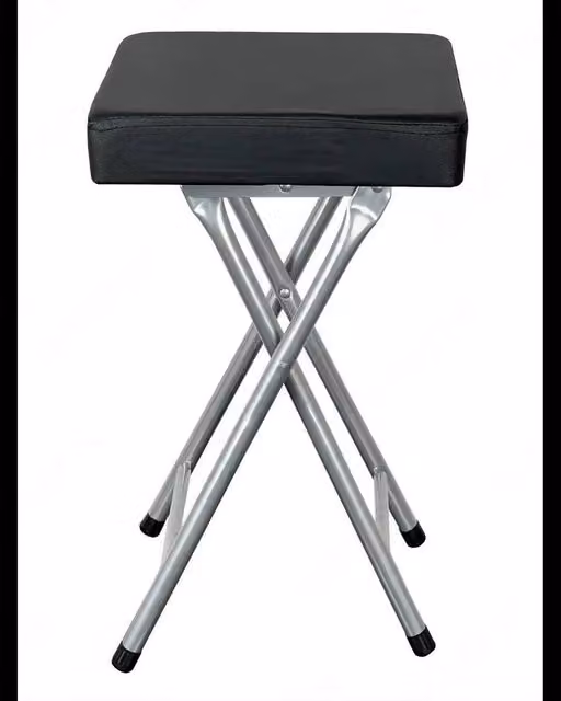 FORGEVIO Set of 2 Folding Stools with Padded Synthetic Leather Cushioned Seats in Black – 1