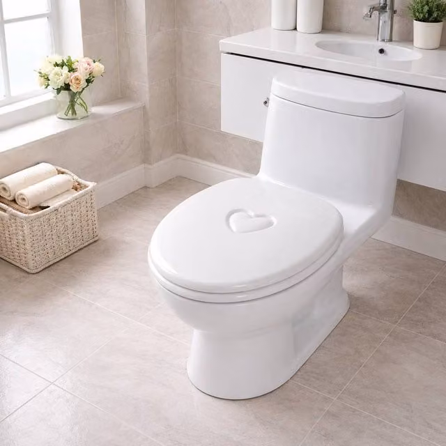 Spot On Dealz White MDF Wood Heart Design Toilet Seat, 18 Inch – 1