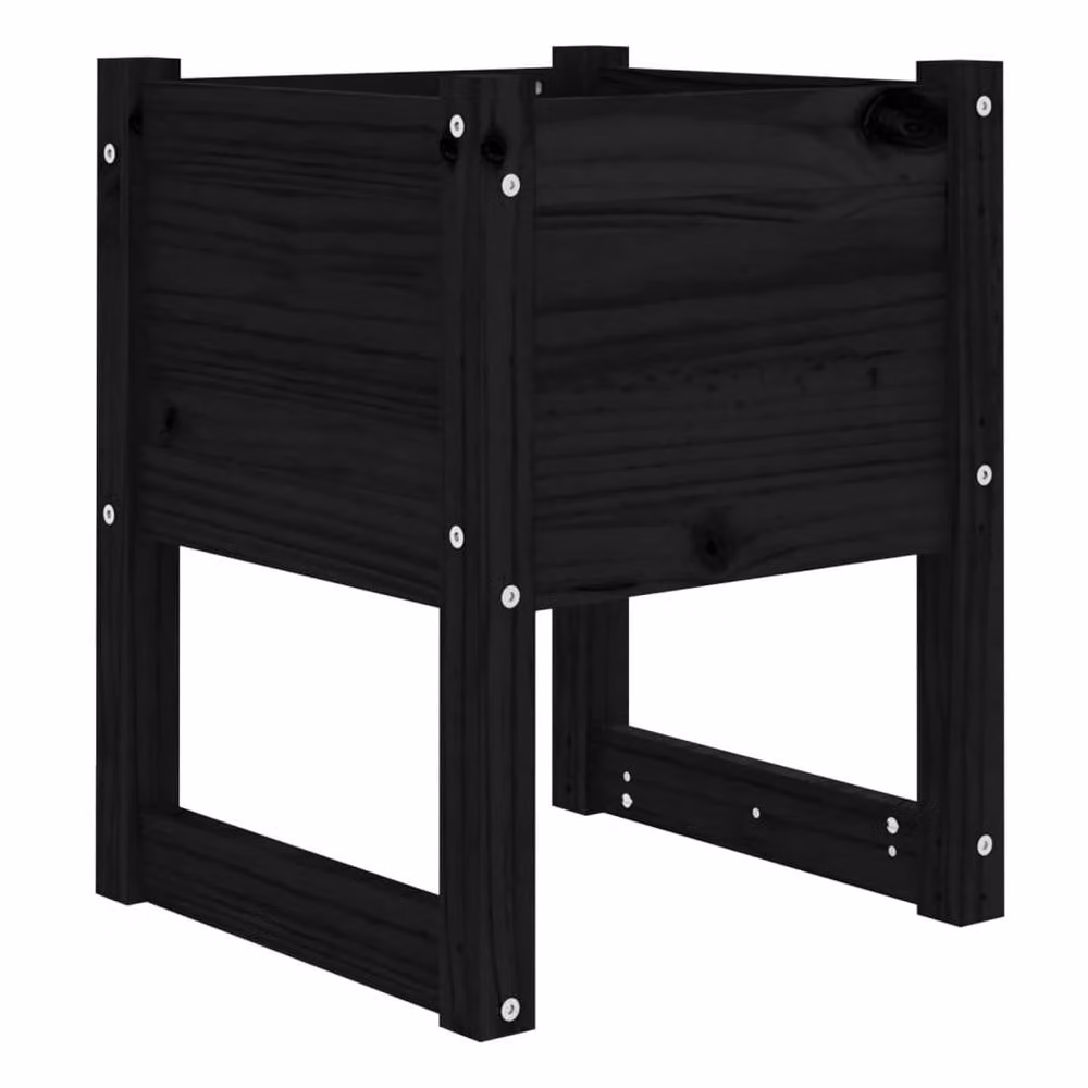 Berkfield Home Set of 2 Black Solid Wood Pine Planter Tubs, W: 40 cm, D: 40 cm, H: 52.5 cm – 4