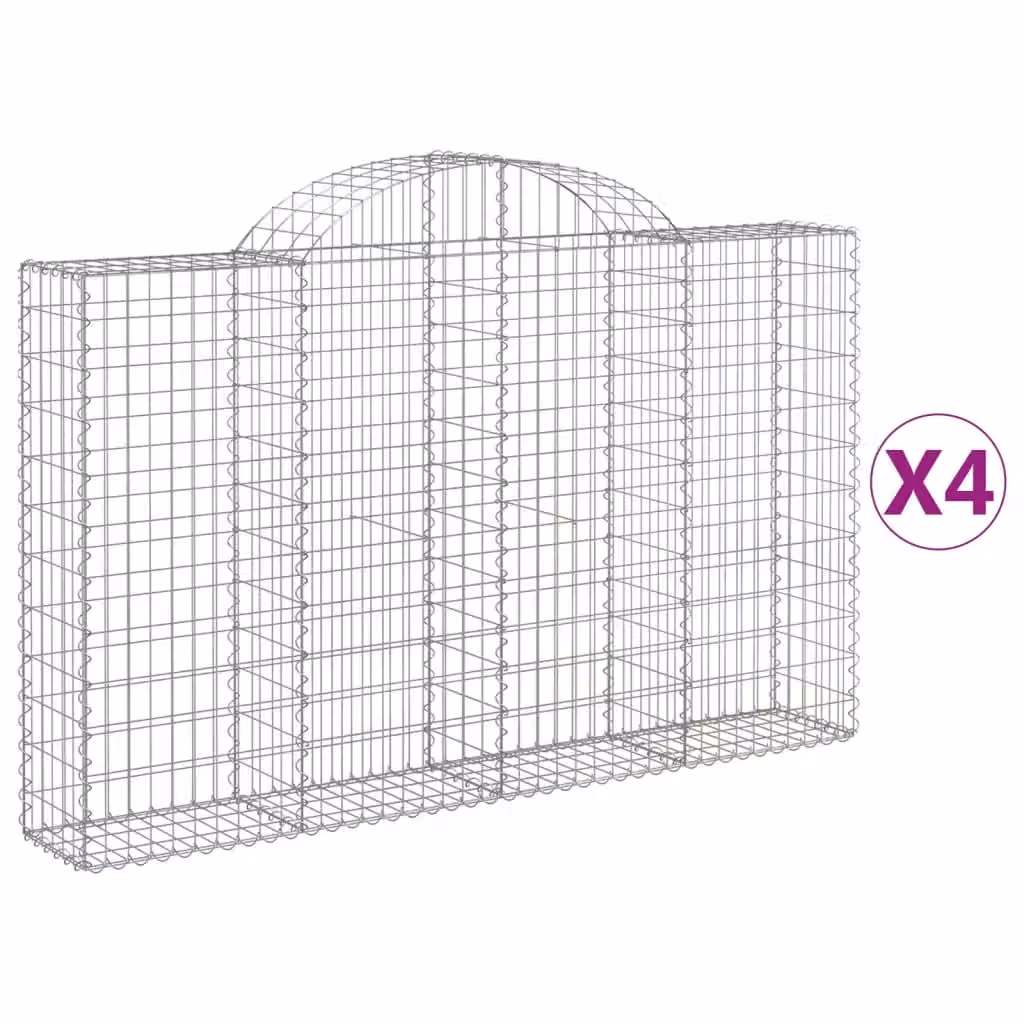 Berkfield Home Arched Gabion Baskets, 4 Piece Set, Silver Galvanised Steel, W: 200 cm, D: 30 cm, H: 120-140 cm – 2
