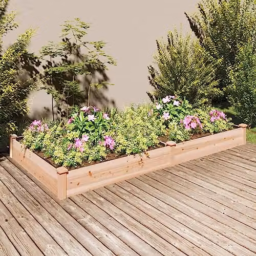 vidaXL Wooden Raised Garden Bed with Liner in Natural Brown, W: 240 cm, D: 120 cm, H: 25 cm – 2