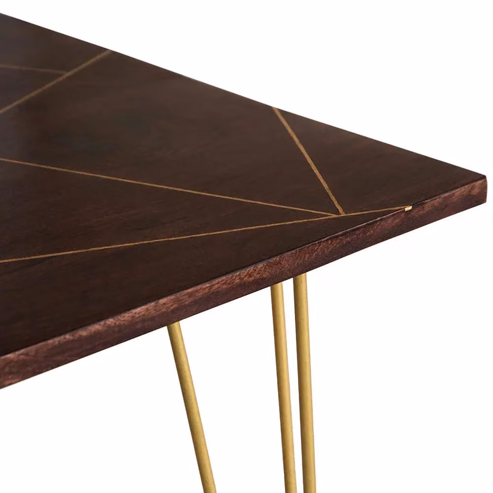 IH Design Jusleen Modern Rectangular Solid Mango Wood Dining Table in Brown and Gold – 5