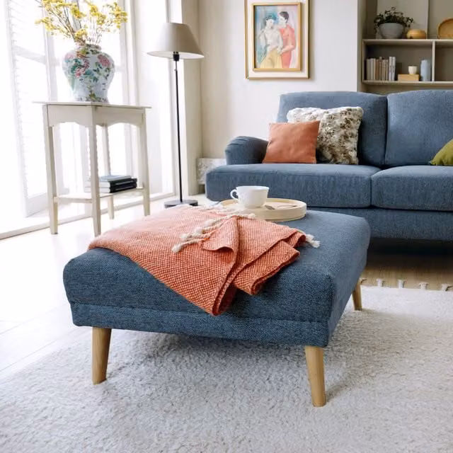 Abakus Direct Harper Footstool in Blue Fabric, W/D/H: 62 x 36 x 36 cm – 1