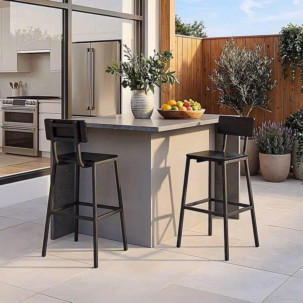 KORVIXA Set of 2 Black Wooden Bar Stools for Kitchen and Breakfast Bars – 5