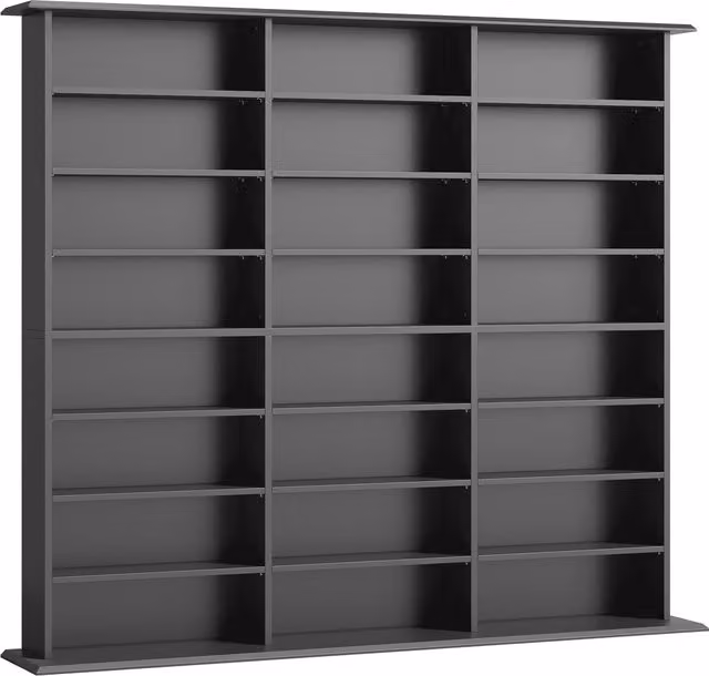 HOMCOM Black Media Storage Unit with 24 Compartments and 18 Adjustable Shelves for CD, DVD and Blu-ray Storage, H 145.0 cm x W 126.3 cm – 1