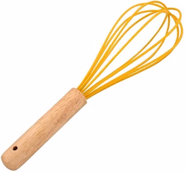 Pawnora Yellow Silicone Whisk with Non-Scratch Wooden Handle, Length: 30.48 cm – 1