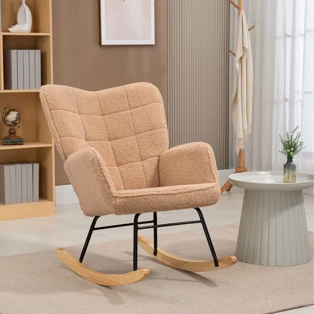 HOMCOM Modern Oversized Teddy Bouclé Rocking Armchair with Armrests in Light Brown