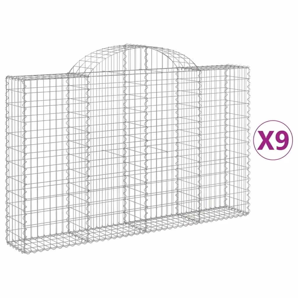Berkfield Home Arched Gabion Baskets, 9 Piece Set, Silver Galvanised Steel, W: 200 cm, D: 30 cm, H: 120-140 cm – 2