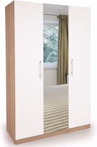 Harmony Hyde White and Oak 3 Door Triple Wardrobe with Mirror
