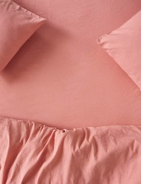 Piglet in Bed Plain Linen Rich Fitted Sheet, Pink, W: 180 cm, L: 200 cm
