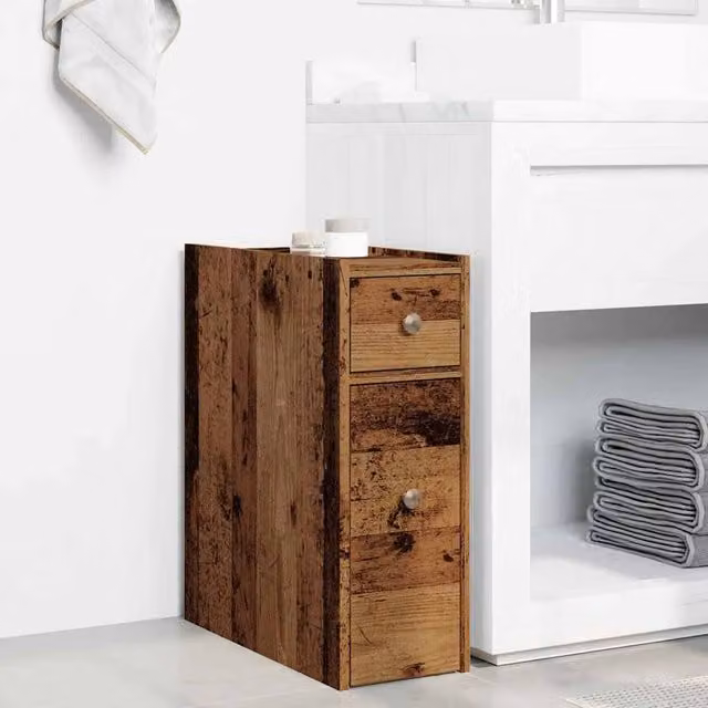 Berkfield Home Narrow Bathroom Cupboard with Wheels in Old Wood Brown, W/D/H: 50.0 x 21.5 x 60.0 cm – 1