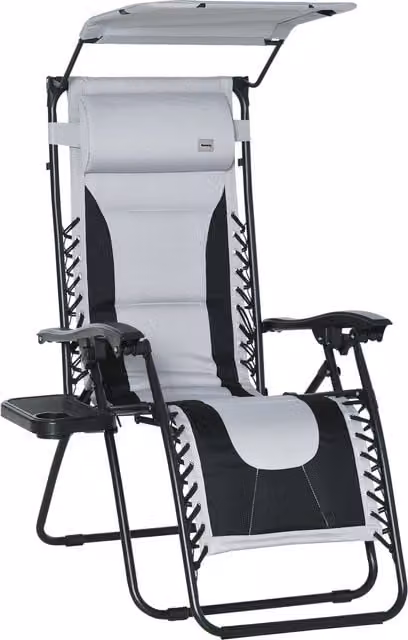 Outsunny Zero Gravity Garden Loungers in Grey with Sun Canopy, Cup Holders and Adjustable Headrest
