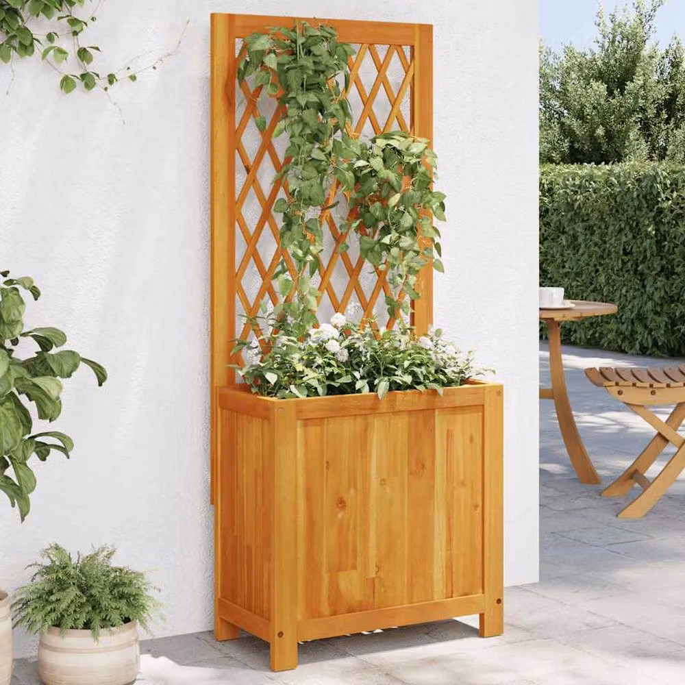 Berkfield Home Acacia Wood Planter with Trellis in Brown, W/D/H: 55 x 29.5 x 132 cm – 2