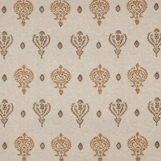 iLiv Saffra Digitally Printed BCI Fabric in Limestone Beige with Floral Nature Design
