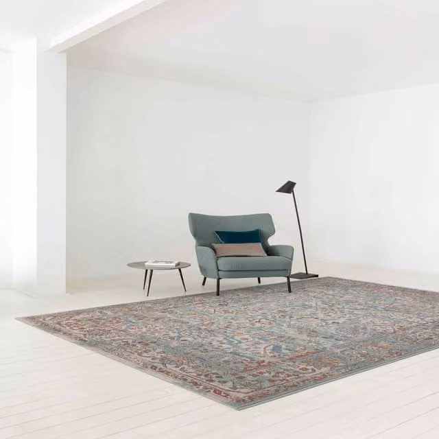 The Rug Shop UK Green Border Traditional Abstract Easy To Clean Wool Area Rug, W: 135 cm, L: 200 cm
