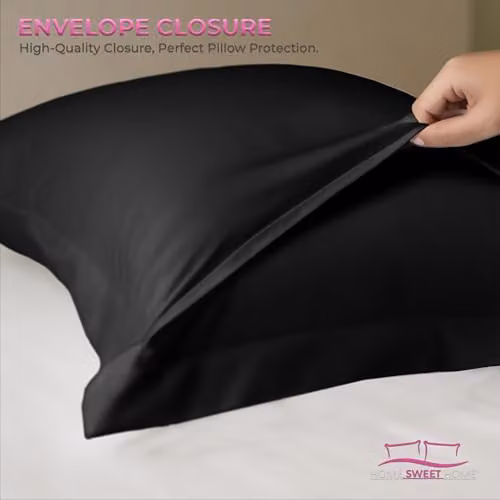 Snug City Luxury 200 Thread Count Cotton Pillowcase Pair in Black with Envelope Closure, W: 48 cm, H: 74 cm – 3